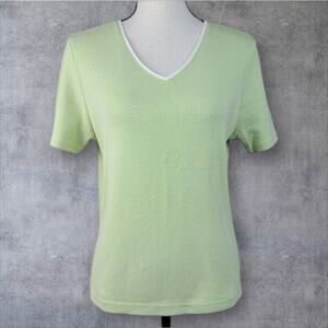 VTG 90s Charter Club Green Tshirt Womens Sz L V Neck Minimalist Basic‎ Shirt Top